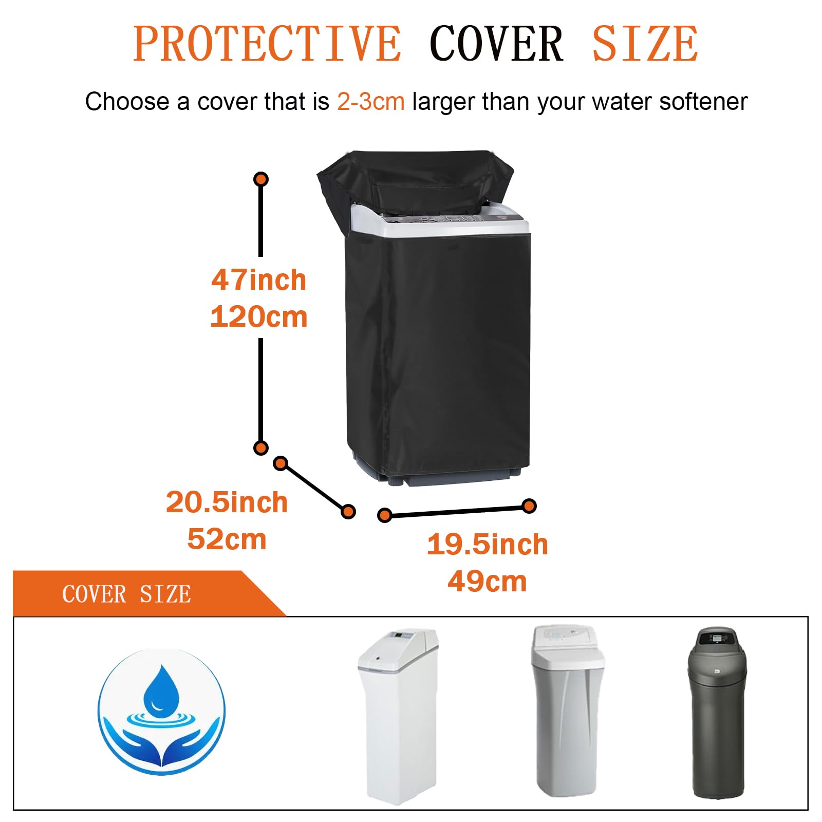 Water Softener Cover-All-Season Use, Water Softener Cover with Split Zipper ,Waterproof , Dustproof, Sun Protection,Suitable for Indoor and Outdoor Use (19.5*20.5*47in,Black)