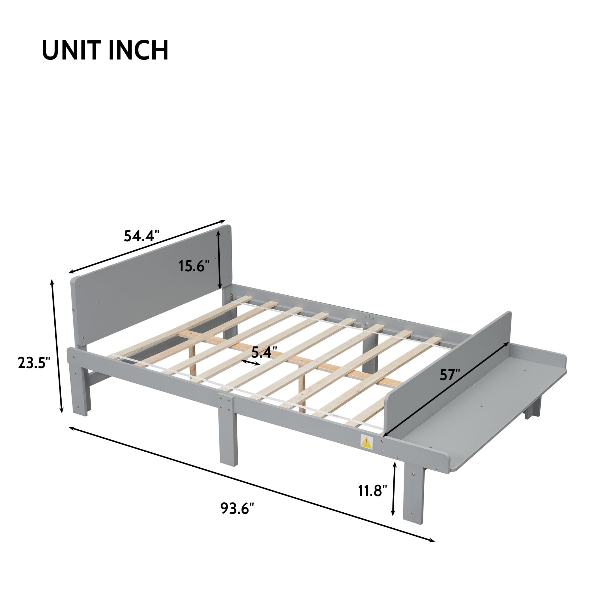 YOPTO Full Size Bed with Footboard Bench,Bedroom Pine Wood Bed Frame W/Bed-Legs,10 Slats Support,No Box Spring Needed,Easy Assembly,for Kids Teens Boys Girls,Grey