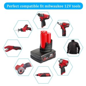 TENMOER 12V 6.0Ah Battery Charger Starter Kit Compatible with Milwaukee M12 Battery Replacement for Milwaukee 12Volt Batteries