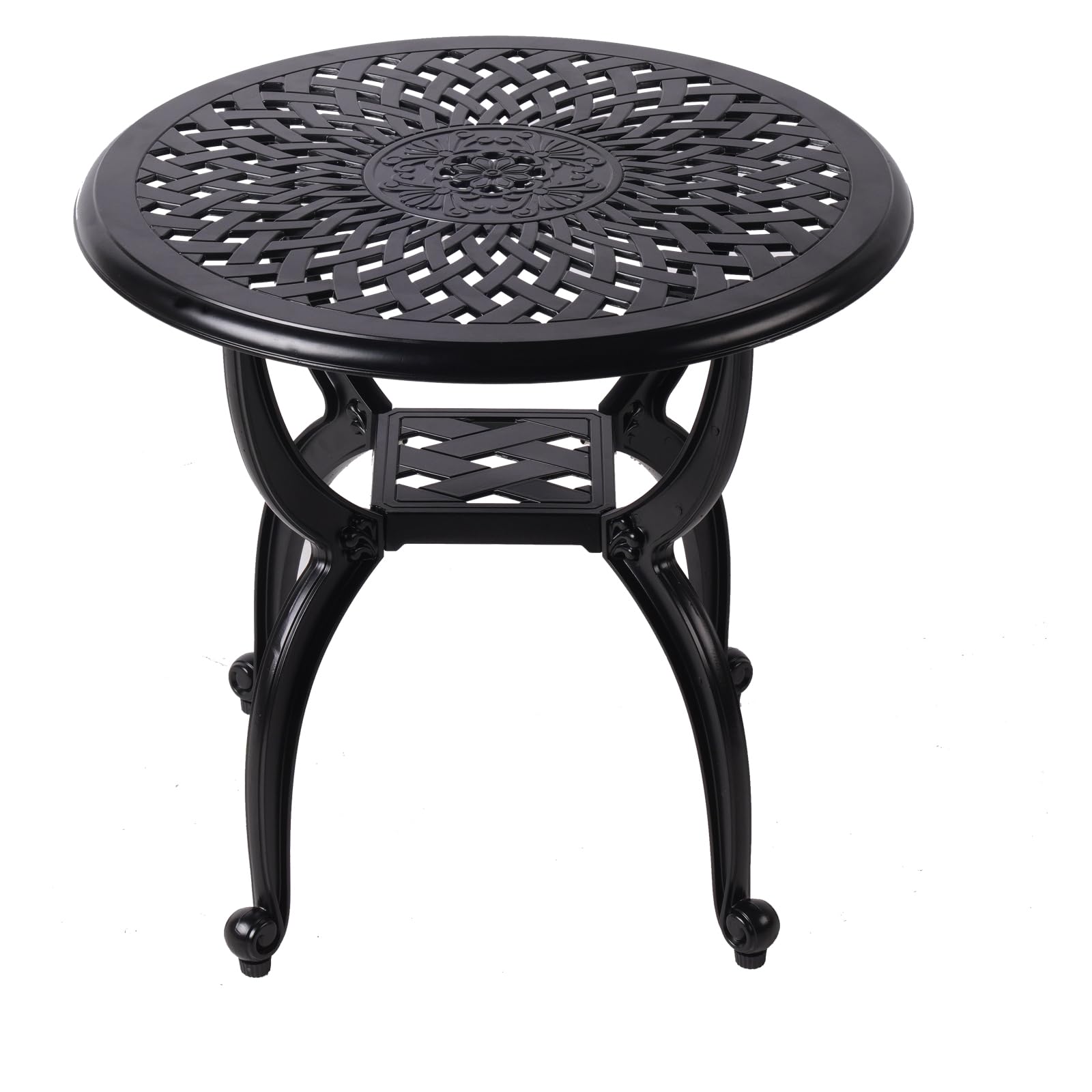 WILOUNGE Cast Aluminum Outdoor Side Table,Outdoor Coffee Table,Small Outdoor Table,Outdoor Side Tables for Patio,Garden,Balcony, for All Weather (Black, Round)