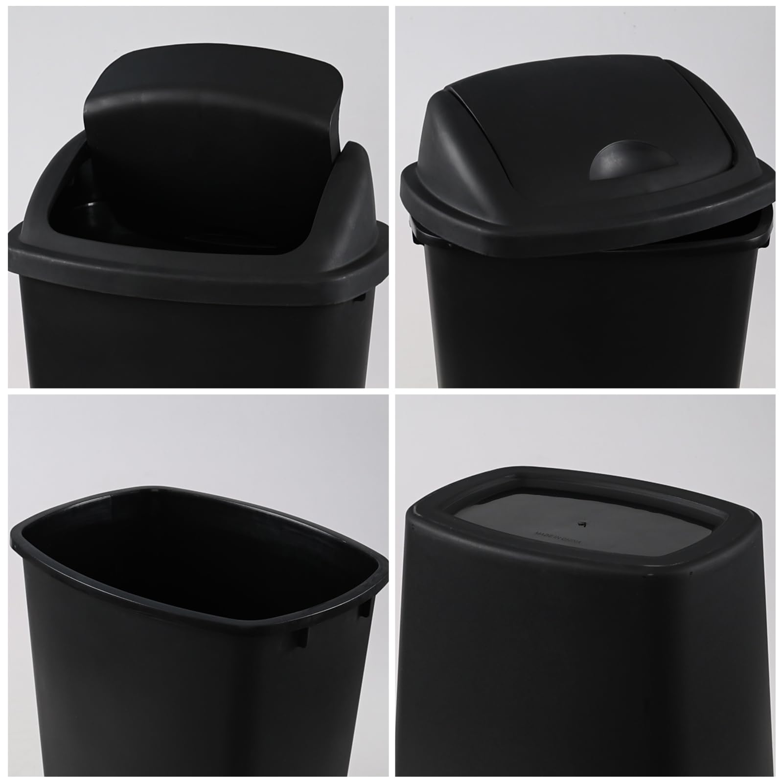 Waikhomes 7 Gallon Plastic Swing-Top Trash Can, Kitchen Garbage Can with Lid, Black, 4 Pack