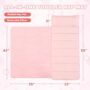 Toddler Nap Mat Pink Boho Tufted Geometric Kinder Nap Mats for Toddler Girls Boys Preschool Daycare Soft Fleece Kids Sleeping Mat Portable Sleeping Bag for Travel Camping