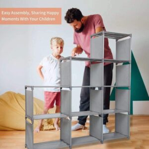 HOSTARME Bookshelf Kids 9 Cube Book Shelf Organizer Bookcase DIY for Bedroom Classroom Office (Gray), Grey