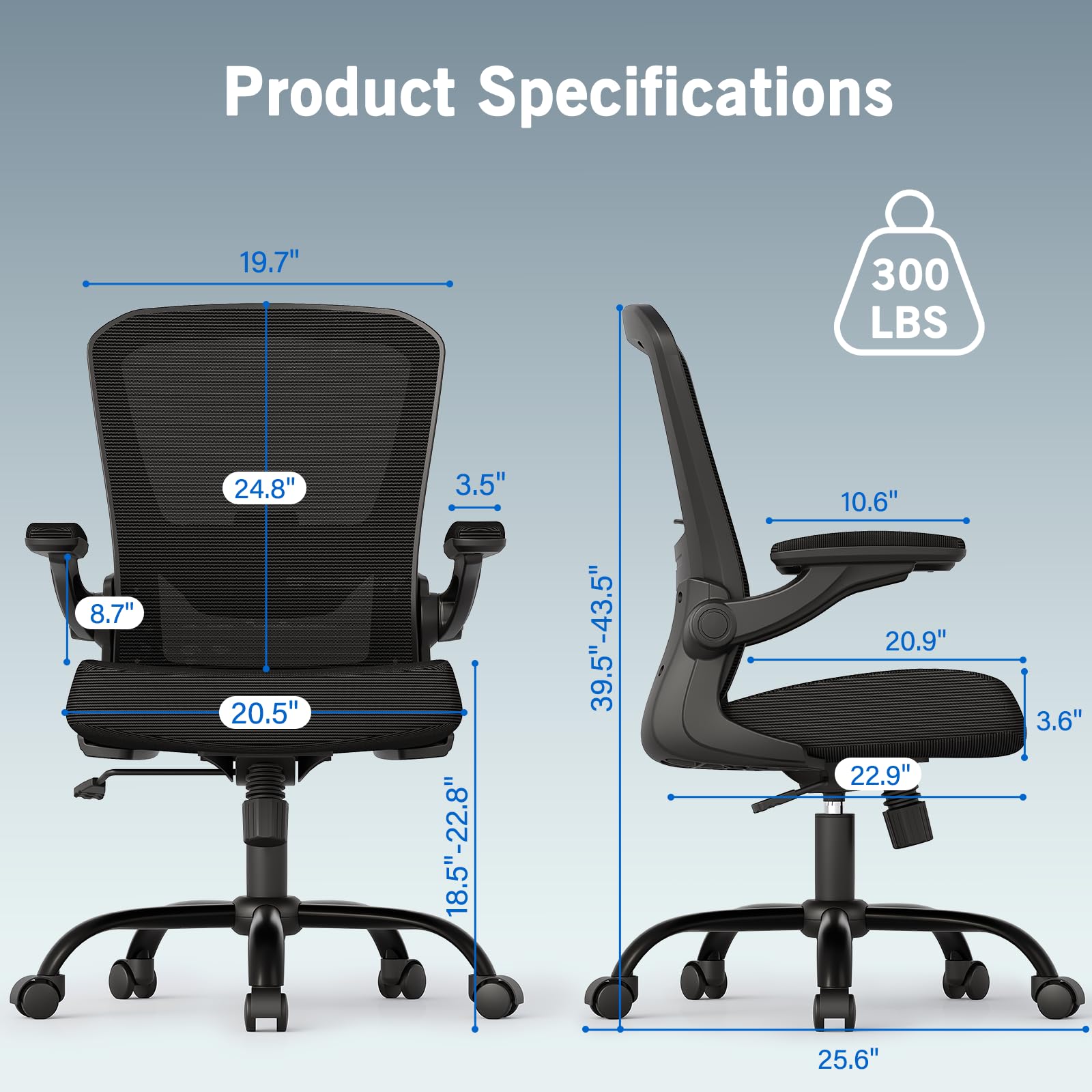 Monomi Ergonomic Office Chair, Home Office Task Chair-Breathable Mesh, Lumbar Support,Flip-up Armrests,Tilt Function and Adjustable Height Back, Swivel Computer Home Office Desk Chair