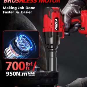 OMOLA Cordless Impact Wrench,1/2 impact gun，700 Ft-lb（950NM） High Torque 3200 RPM,with a 15C 21V 4.0Ah Li-Ion Battery, Fast Charger,Brushless motor，4 Sockets,Electric Impact Wrench for Car Truck RV