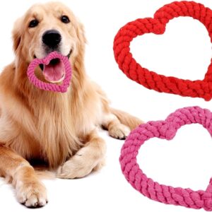 Pink Cute Dog/Cat Chew Toys, Dog Toys for Chewers, Heavy Duty Dental Dog Rope Toy for Dogs, Creative Love Heart Shaped Interactive Rope Dog Toys, Cotton Puppy Teething Chew Tug Toy Dark,Pink Dog Toys