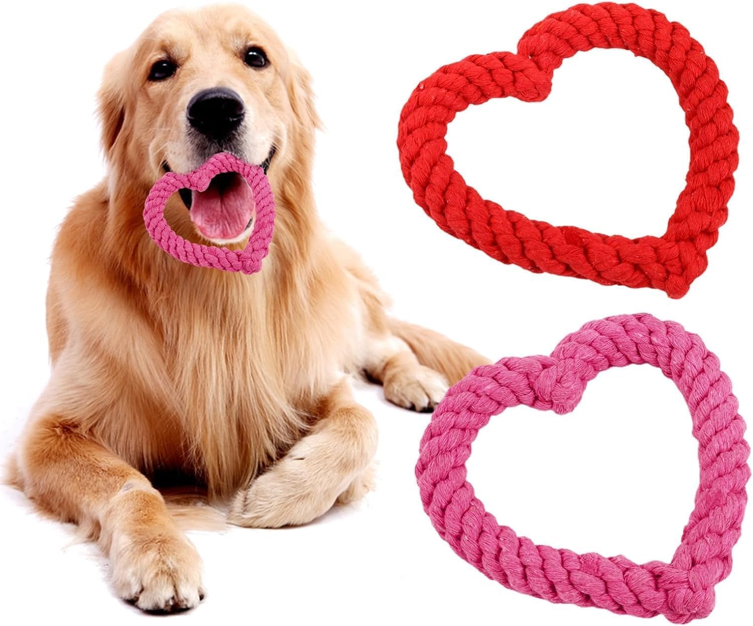 Pink Cute Dog/Cat Chew Toys, Dog Toys for Chewers, Heavy Duty Dental Dog Rope Toy for Dogs, Creative Love Heart Shaped Interactive Rope Dog Toys, Cotton Puppy Teething Chew Tug Toy Dark,Pink Dog Toys