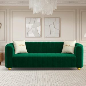 IQIAite Luxury Velvet Sofa Comfy 3 Seat Couch Loveseat Sofa,Mid Century Modern Tufted Couch for Living Room 83" Emerald Green Love Seat Sofa with Gold Legs 2 Pillows for Office Furniture