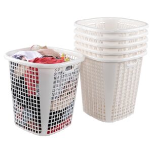 fiazony 50 l tall plastic laundry storage basket for home, set of 6 large plastic laundry hamper basket with cutout handles, white