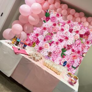 Pink Rose Floral Backdrop 7x5FT Flower Wall Photography Background for Girls Women Bridal Shower Wedding Baby Shower Birthday Party Decorations Supplies Photo Props