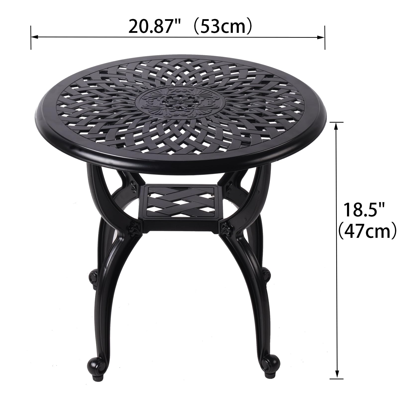 WILOUNGE Cast Aluminum Outdoor Side Table,Outdoor Coffee Table,Small Outdoor Table,Outdoor Side Tables for Patio,Garden,Balcony, for All Weather (Black, Round)