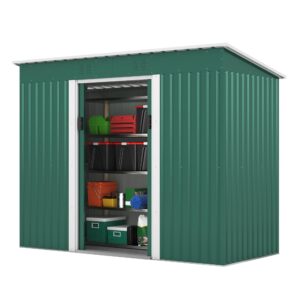 generic 4.2 x 9.1 ft outdoor storage shed, metal tool shed with lockable doors vents, utility garden shed for patio lawn backyard (green)