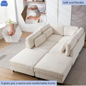 145'' Oversized Modular Sectional Sofa - Modern Extra Large U Shaped Couch with Ottamans, Large 6 Seater Modular Sofa with Reversible Chaise for Living Room, Office, Spacious Space (Beige)