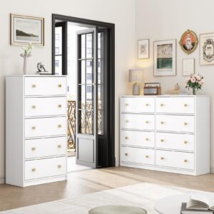 Nicehill White Dresser for Bedroom with 5 Drawers, Fabric Dresser Storage Tower, Chest of Drawers for Closet, Living Room, Hallway, Entryway, Woodeen Dresser（White）