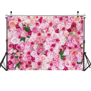 Pink Rose Floral Backdrop 7x5FT Flower Wall Photography Background for Girls Women Bridal Shower Wedding Baby Shower Birthday Party Decorations Supplies Photo Props