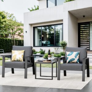 yoeemz 3 pieces aluminum outdoor furniture set, oversized patio couch, all weather metal sofa with side table, grey