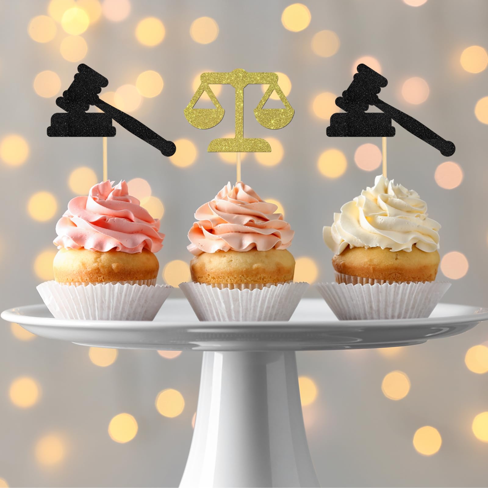 ShuanQ Balance & Gavel Cupcake Toppers - Congrats Law Grad Party Sign - Lawyer Grduation Party Decorations Cupcake Picks