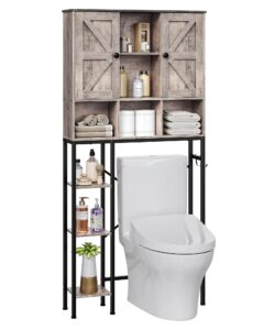 choezon over the toilet storage, farmhouse bathroom storage cabinet, over toilet shelf with storage cabinet, bathroom organizer with hooks, for bathroom, restroom, charcoal gray and black tts01hc