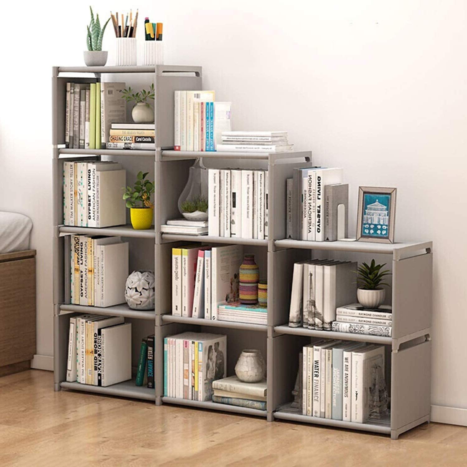 HOSTARME Bookshelf Kids 9 Cube Book Shelf Organizer Bookcase DIY for Bedroom Classroom Office (Gray), Grey