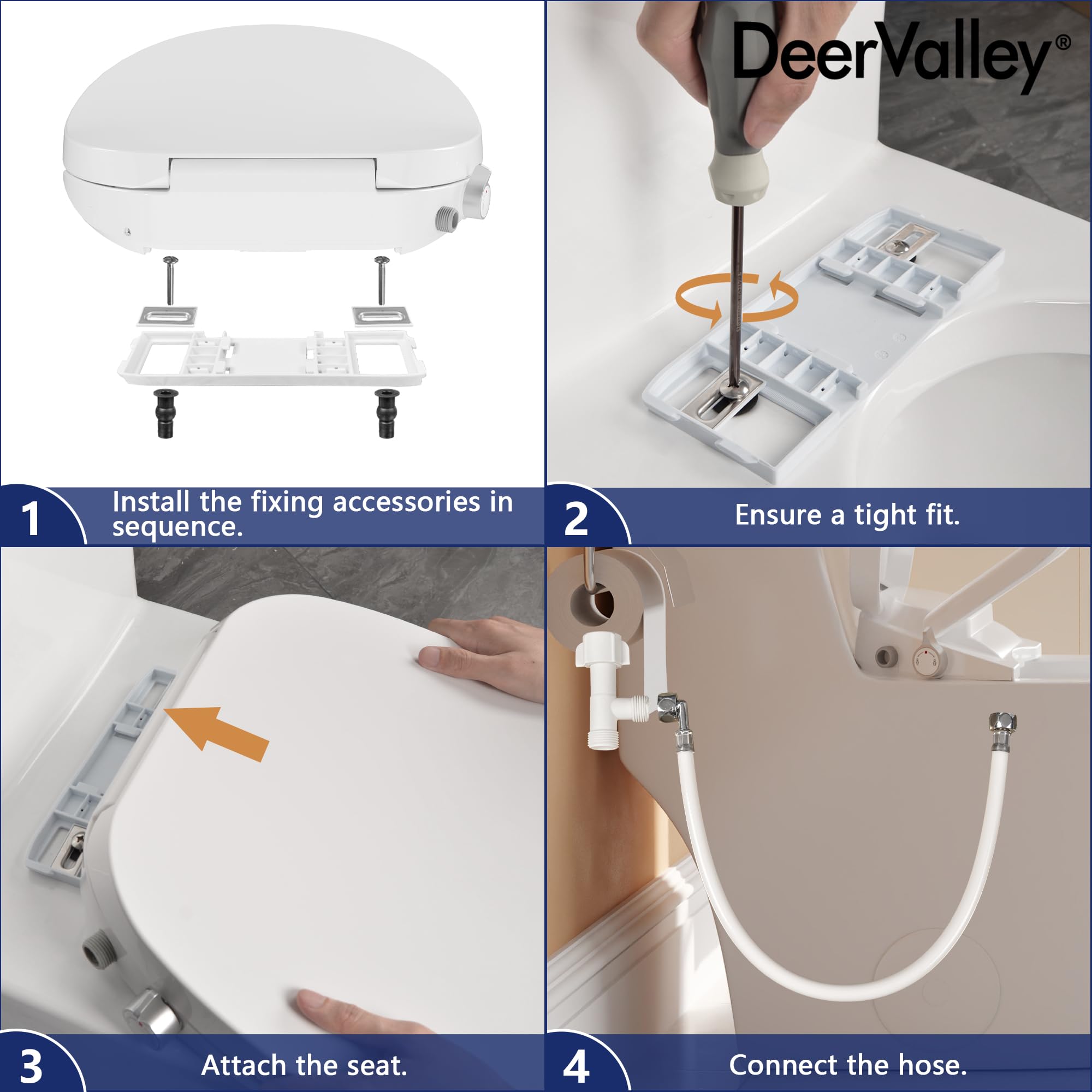 DeerValley Elongated Manual Bidet Toilet Seat with Self Cleaning Dual Nozzles, Rear & Feminine Cleaning, Non-Electric Bidets for Existing Toilets, White, No Wiring & Easy Installation