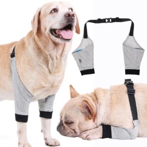 quebran dog elbow protector for calluses, dog recovery sleeves for front legs, dog leg joint sleeve protective elbow pads with elastic band, dog pants to prevent licking wounds (grey, medium)