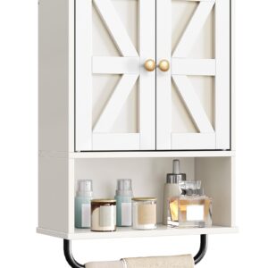 CHOEZON Bathroom Wall Cabinet, Medicine Cabinet with Open Partition and Towel Bar, Rustic Storage Cabinet with Open and Hidden Storage Space, for Bathroom, Living Room, Kitchen, White and Walnut