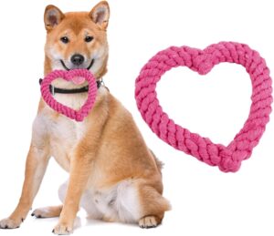 pink cute dog/cat chew toys, dog toys for chewers, heavy duty dental dog rope toy for dogs, creative love heart shaped interactive rope dog toys, cotton puppy teething chew tug toy dark,pink dog toys