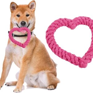 Pink Cute Dog/Cat Chew Toys, Dog Toys for Chewers, Heavy Duty Dental Dog Rope Toy for Dogs, Creative Love Heart Shaped Interactive Rope Dog Toys, Cotton Puppy Teething Chew Tug Toy Dark,Pink Dog Toys