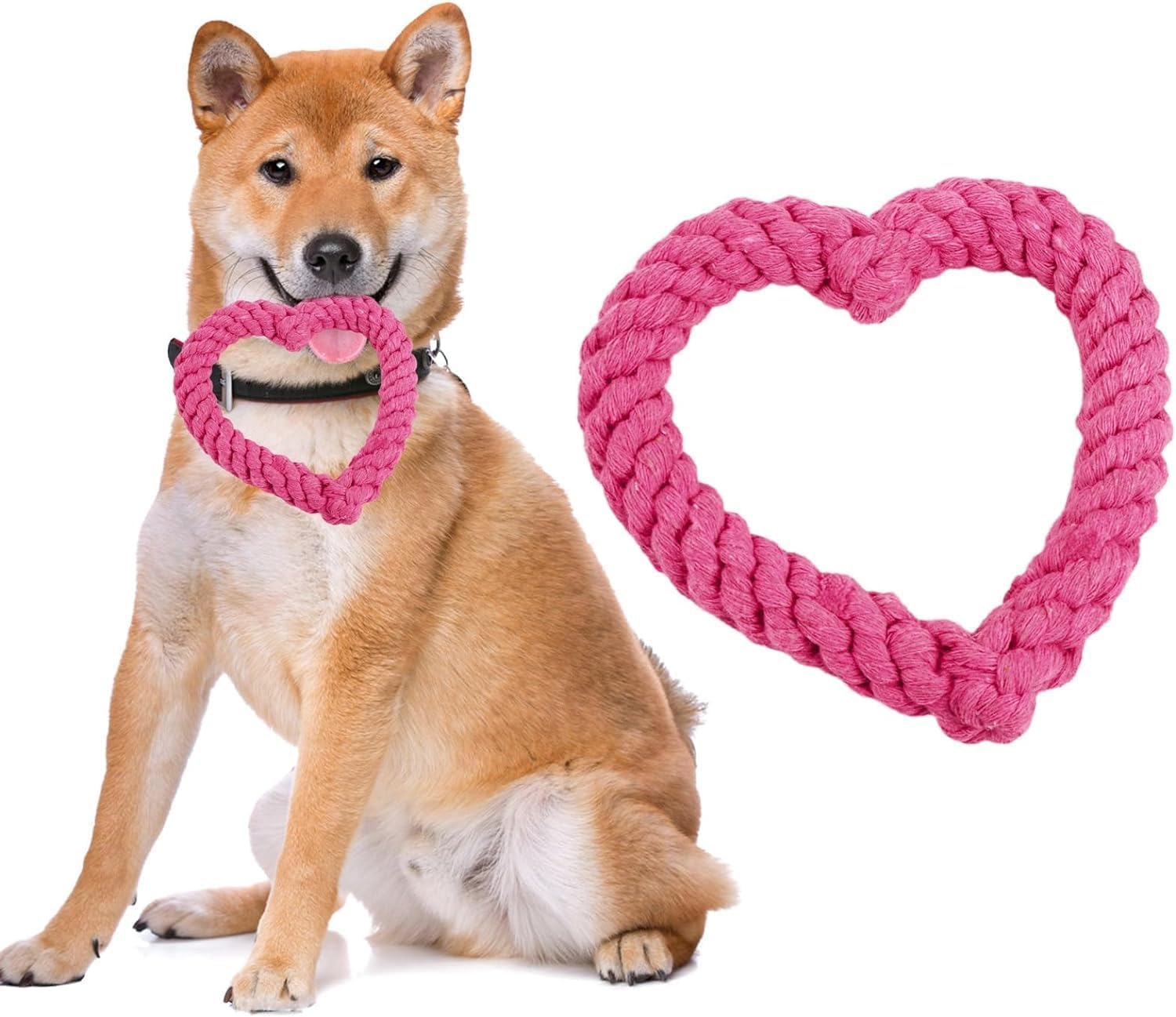 Pink Cute Dog/Cat Chew Toys, Dog Toys for Chewers, Heavy Duty Dental Dog Rope Toy for Dogs, Creative Love Heart Shaped Interactive Rope Dog Toys, Cotton Puppy Teething Chew Tug Toy Dark,Pink Dog Toys