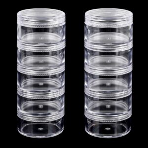 hariendny 2 sets round stackable containers 5 layer clear stackable bead storage plastic storage jars plastic cosmetic storage box art craft accessory organizer box for jewelry beads buttons