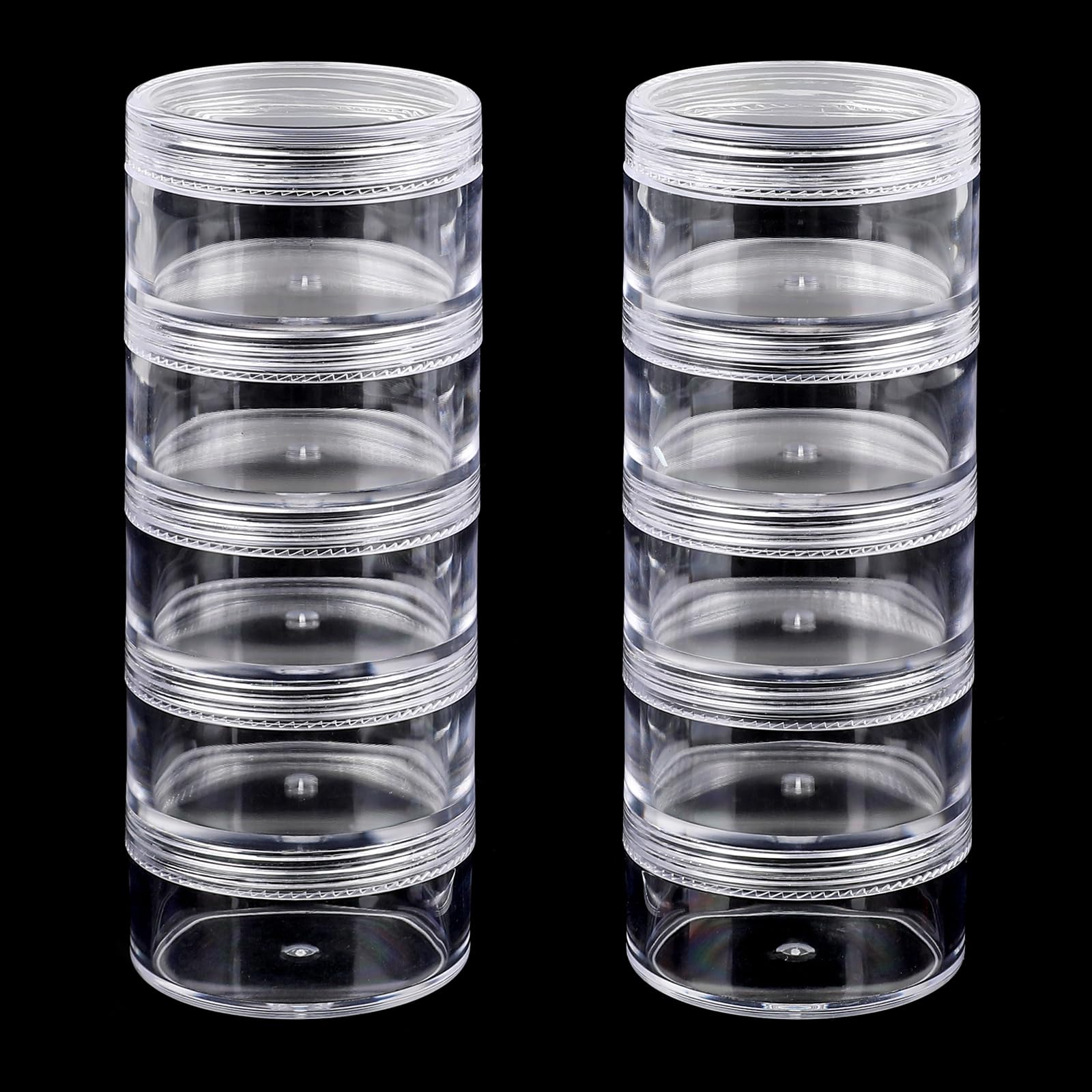 Hariendny 2 Sets Round Stackable Containers 5 Layer Clear Stackable Bead Storage Plastic Storage Jars Plastic Cosmetic Storage Box Art Craft Accessory Organizer Box for Jewelry Beads Buttons