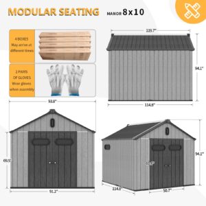 Jolydale 10'x8' Resin Outdoor Storage Shed - Secure Bike, Tool, & Garbage Can Storage with Lockable Door for Backyard, Lawn, & Patio Use