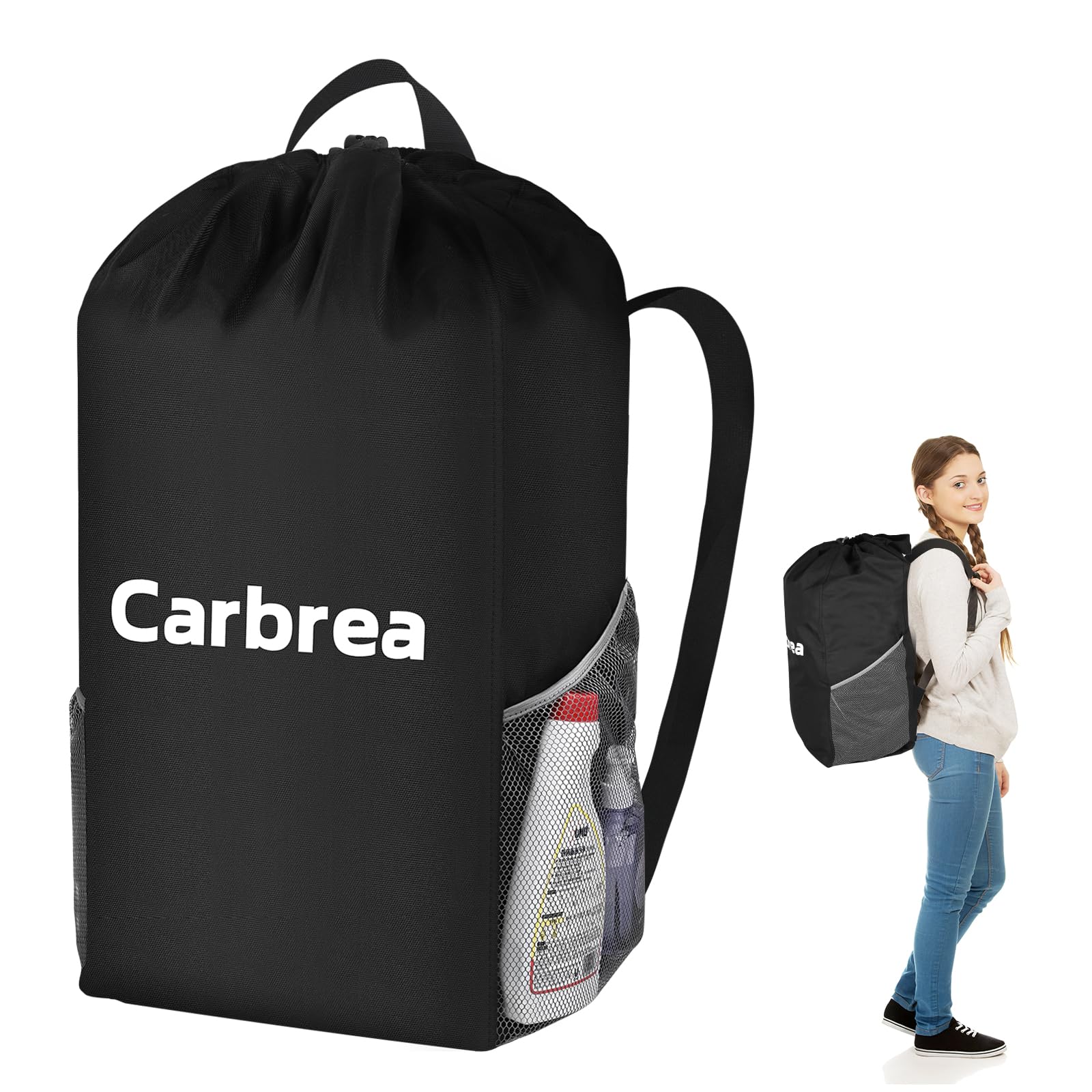 Carbrea Laundry Backpack - Small Laundry Bag with Straps Heavy-duty Laundry Bags for Traveling College Dorm Camp - Black