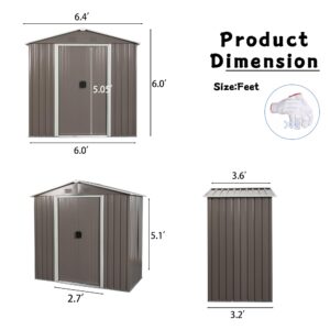 VURAX 6x4 FT Outdoor Storage Shed, Outdoor Metal Storage Sheds with Sliding Door for Bike, Tools, Outside Tool Shed Outside Storage Cabinet for Backyard, Patio, Lawn, Spire, Grey