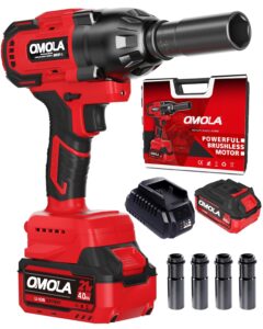 omola cordless impact wrench,1/2 impact gun，700 ft-lb（950nm） high torque 3200 rpm,with a 15c 21v 4.0ah li-ion battery, fast charger,brushless motor，4 sockets,electric impact wrench for car truck rv