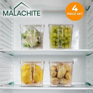 Four Pack Fridge Fruit Storage Container - Set of Four Stackable Refrigerator Organizer Plastic Bins with Lids and Handles, Kitchen Organization for Food, Fruits, Vegetables, Produce. BPA Free