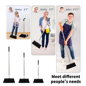 Upgrade Large Broom and Dustpan, Broom and Dustpan Set, Heavy Duty Dust Pan with 55" Long Handle Upright Dustpan Broom Set, Broom for Indoor Outdoor Garage Kitchen Room Office Lobby Use (Black)