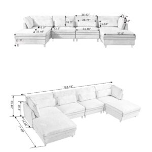 145'' Oversized Modular Sectional Sofa - Modern Extra Large U Shaped Couch with Ottamans, Large 6 Seater Modular Sofa with Reversible Chaise for Living Room, Office, Spacious Space (Beige)