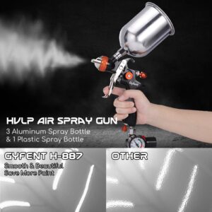 Gyfent Spray Paint Gun Set, HVLP Auto Paint Gun Air Paint Spray Gun with 3 Spray Gun & 1/1.3/1.7/2.5mm Nozzles & 4 Kettles & Pressure Gauge for Car Automotive Furniture DIY House Painting