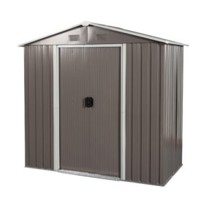 vurax 6x4 ft outdoor storage shed, outdoor metal storage sheds with sliding door for bike, tools, outside tool shed outside storage cabinet for backyard, patio, lawn, spire, grey