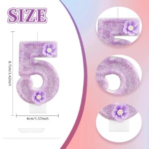 Birthday Number 1 Candles, Purple Flower 1st Birthday Candles for Cake Topper Decorations, Birthday Party Wedding Anniversary Celebration Supplies