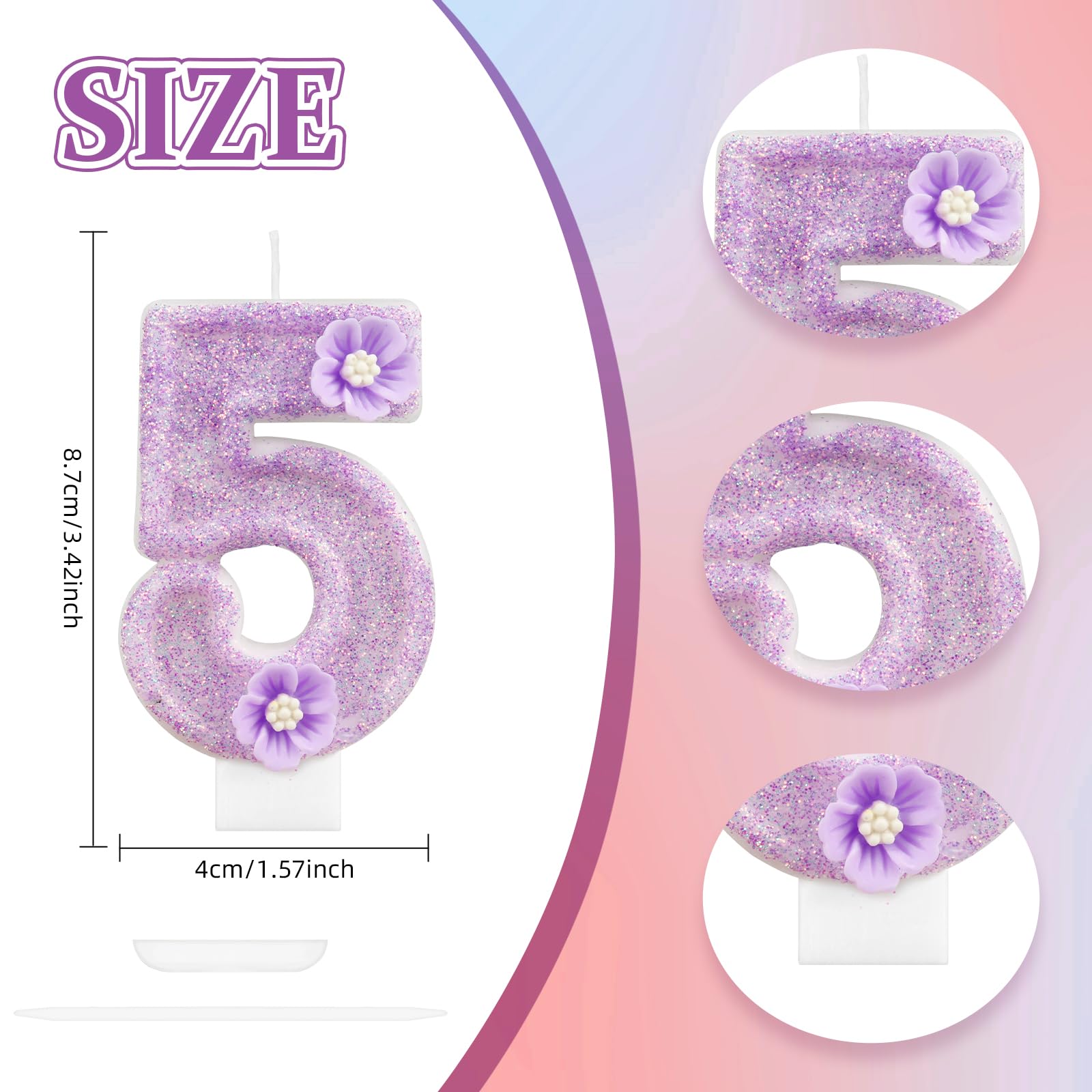 Birthday Number 1 Candles, Purple Flower 1st Birthday Candles for Cake Topper Decorations, Birthday Party Wedding Anniversary Celebration Supplies