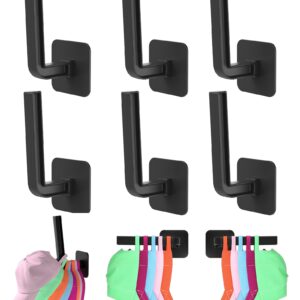 Haikopoon Extra Strong Adhesive Hat Rack(6pcs)-Space-Saving Baseball Hat Rack-Two Mounting Options Hat Hooks for Wall- Multi-Purpose Hat Organizer-Hat Hook for Walls,Closets,Black