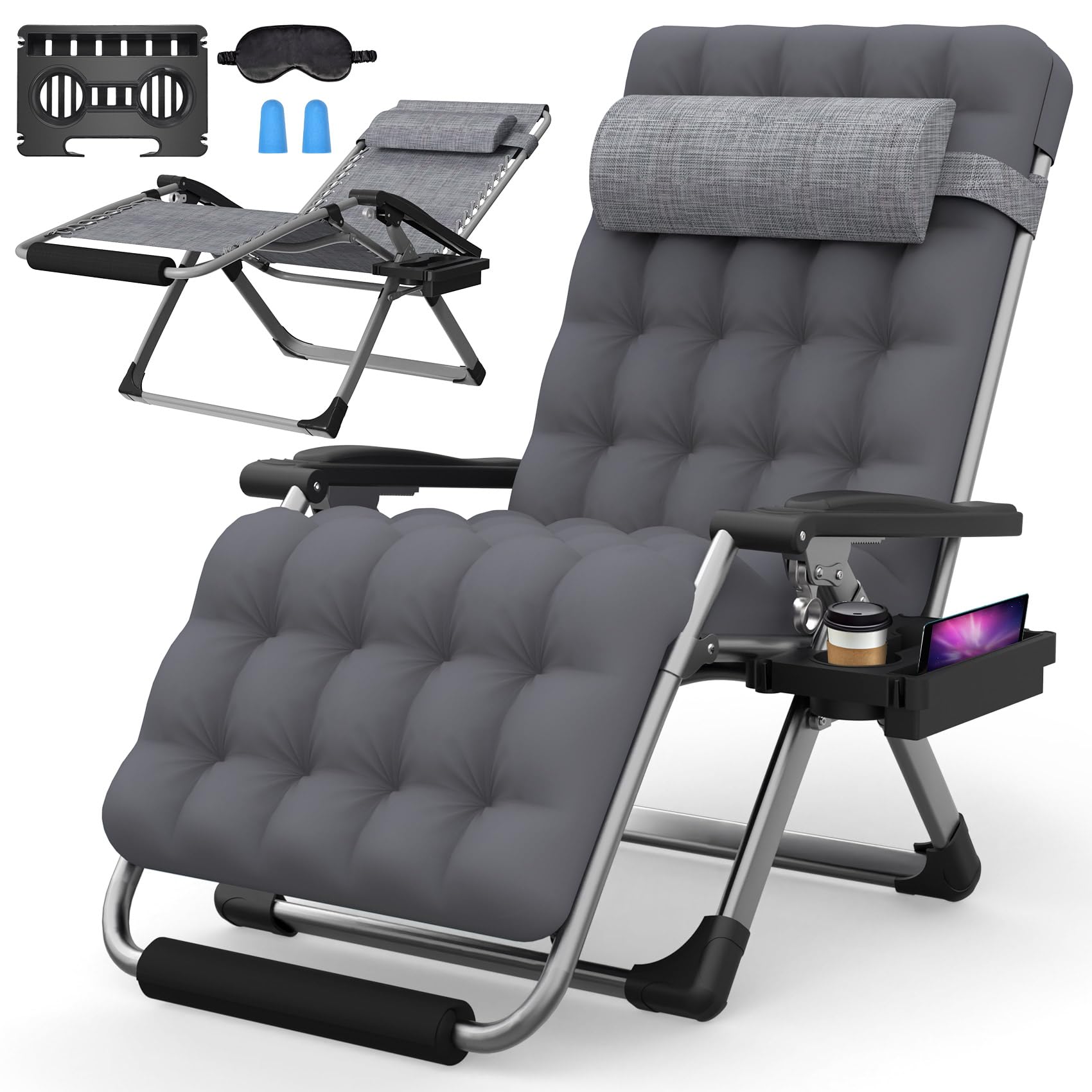 Suteck Oversized Zero Gravity Chair,33In XXL Lounge Chair w/Removable Cushion&Headrest, Reclining Camping Chair w/Upgraded Lock and Footrest, Reclining Patio Chairs Recliner for Indoor Outdoor,500LBS