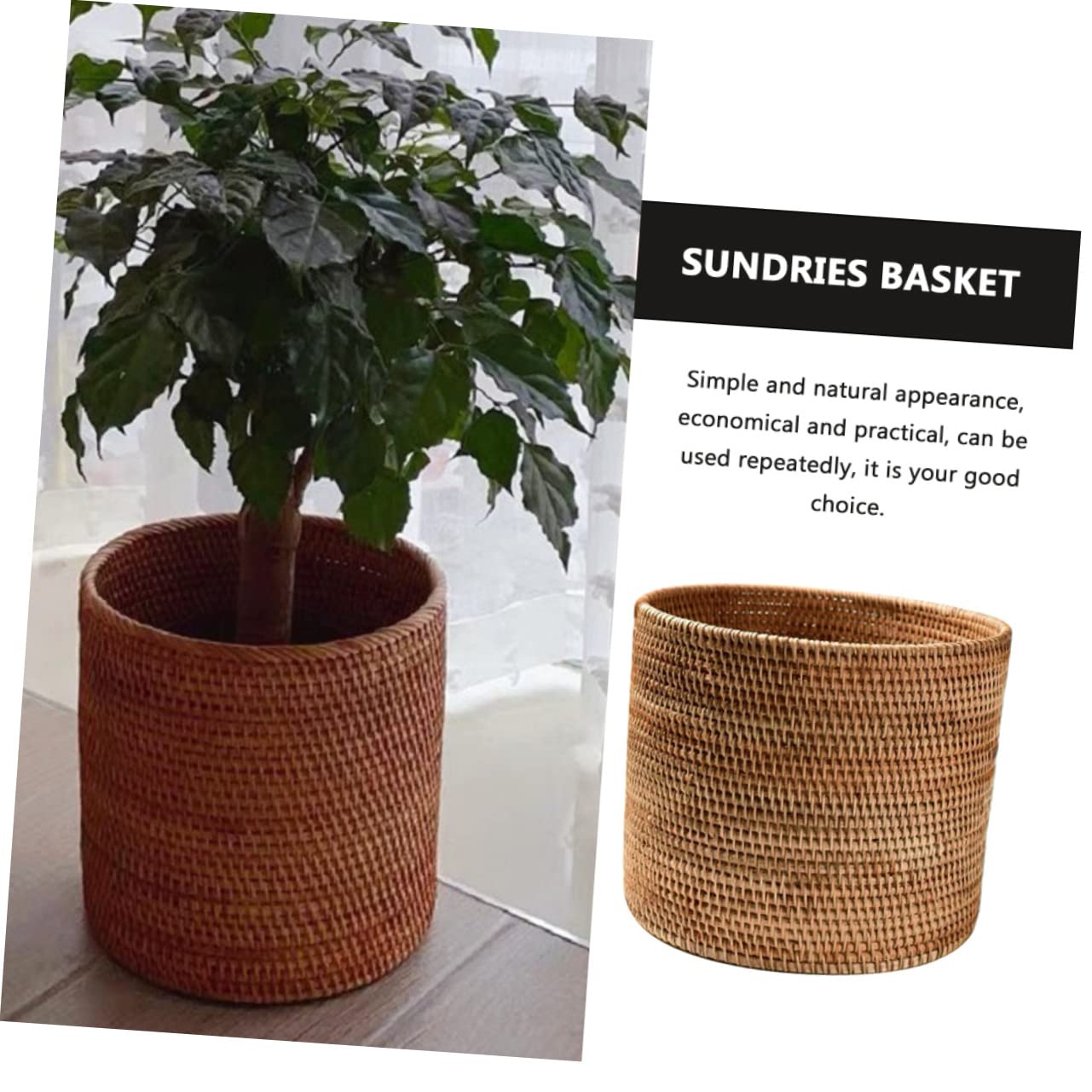 Rattan basket Garbage Can Woven Laundry Basket Wicker Waste Bin Collapsible Laundry Baskets Small Trash Can Pencil Pot Rubbish Bin Baby Basket Rattan Vase Roll Stand Autumn Vines Office Desktop ( Colo