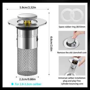 2Pcs Bathroom Sink Stopper Hair Catcher,Pop Up Sink Drain Filter with Removable Stainless Steel Filter Basket Hair Catcher, for US 1.1''-1.29'' Drain, Bathroom Sink Stopper Replacement