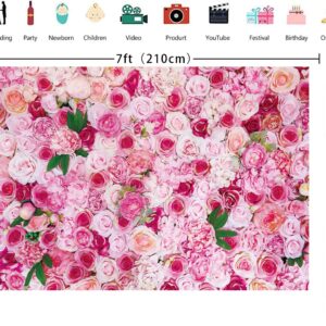 Pink Rose Floral Backdrop 7x5FT Flower Wall Photography Background for Girls Women Bridal Shower Wedding Baby Shower Birthday Party Decorations Supplies Photo Props