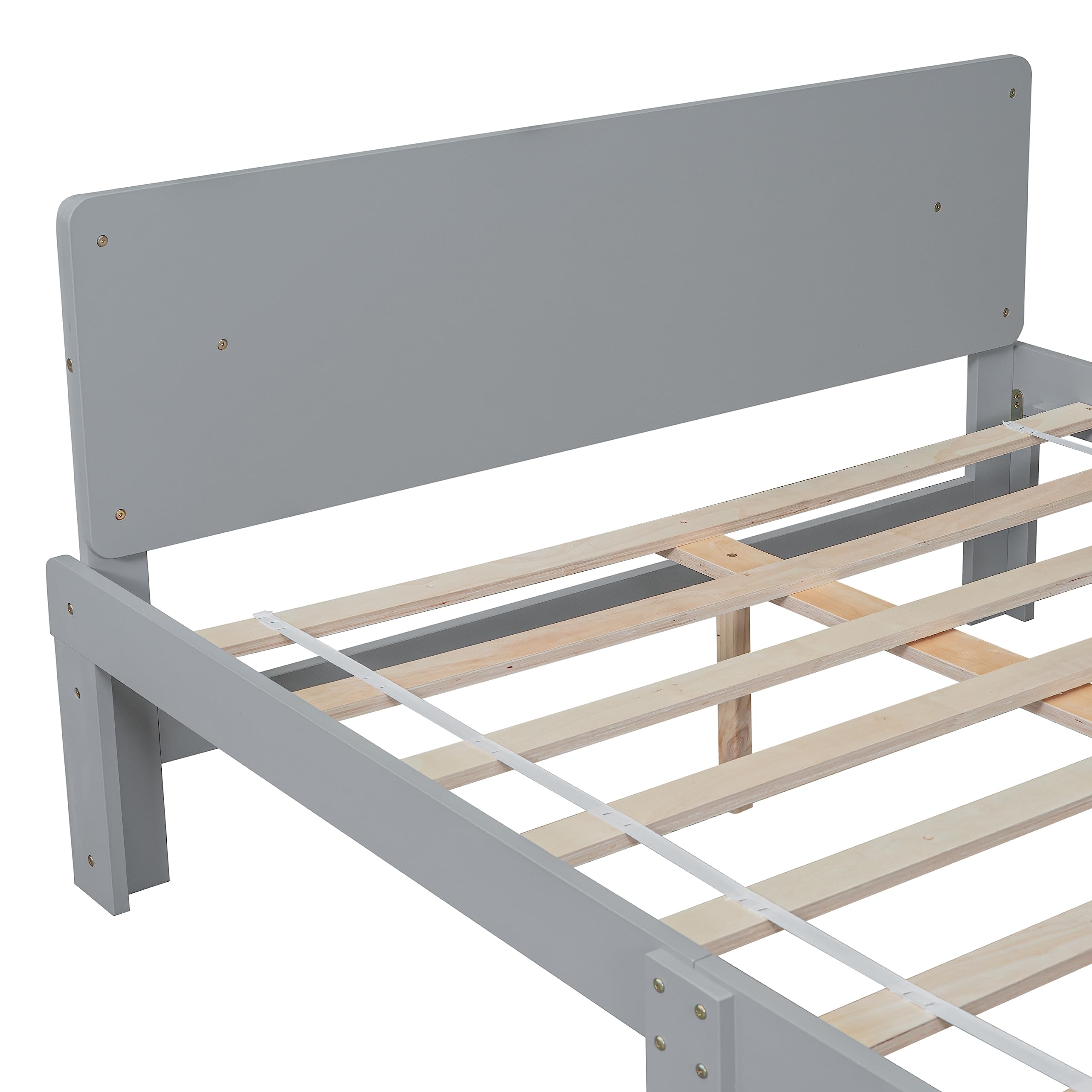 YOPTO Full Size Bed with Footboard Bench,Bedroom Pine Wood Bed Frame W/Bed-Legs,10 Slats Support,No Box Spring Needed,Easy Assembly,for Kids Teens Boys Girls,Grey