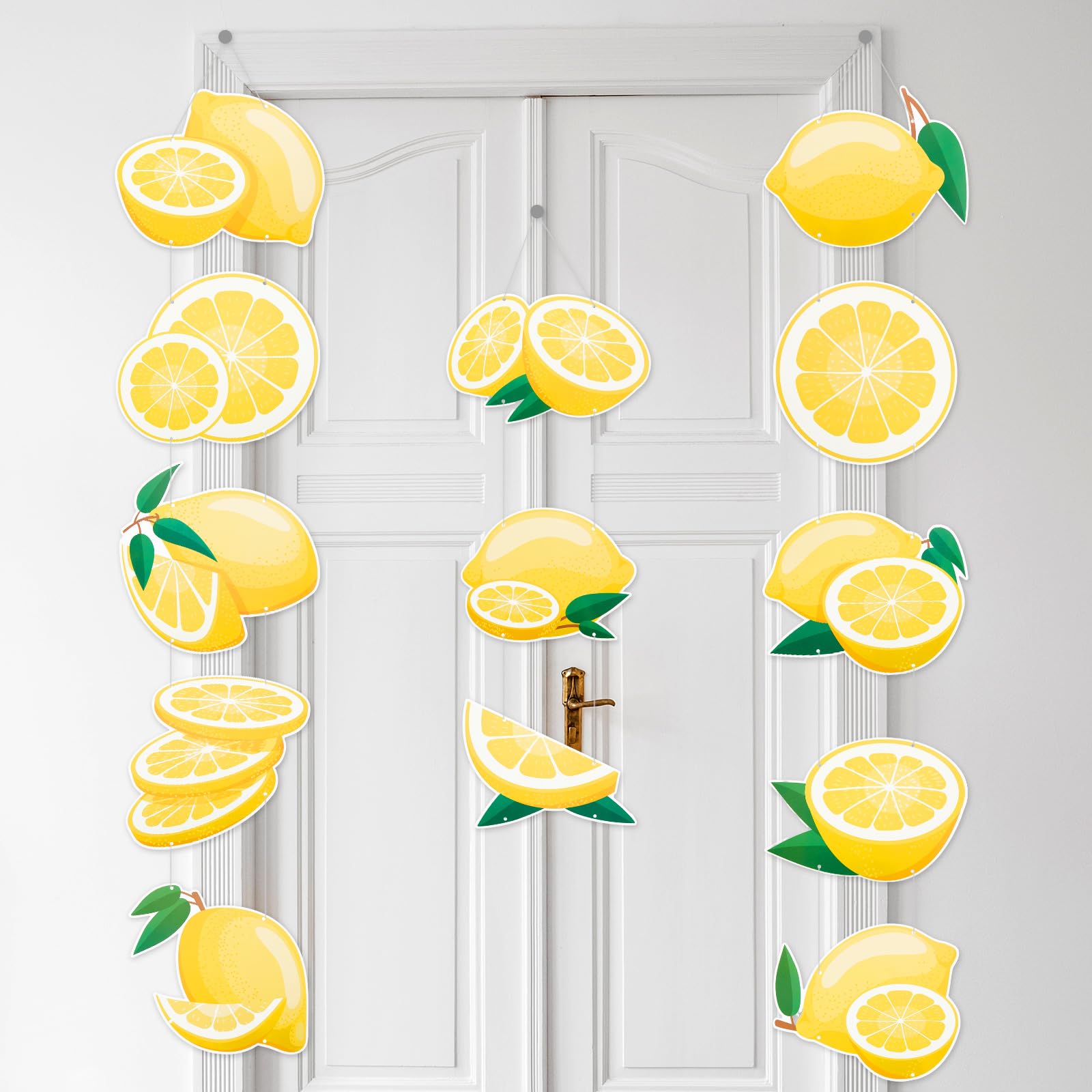 Teenyyou 3 Pcs Lemon Party Decorations Lemon Party Hanging Banner Door Decoration Lemonade Sign Large Lemon Cutout Citrus Decor for Birthday Party Lemon Summer Bridal Shower Supplies