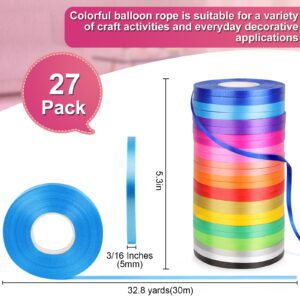 vivinin 27 Roll Curling Ribbon, 3/16 Inch x 32.8 Yard Balloon String, 15 Colors Ribbons for Crafts, Balloon String Ribbon for Party, Festival, Florist Flower